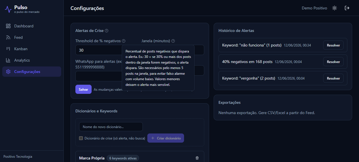 Configurações do Pulso