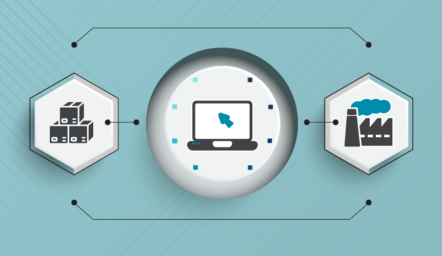Integração de sistemas empresariais com centralização de dados conectando estoque e indústria a um sistema central